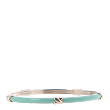 Tiffany Enamel Sterling Silver Signature X Bangle Turquoise 1 of 4