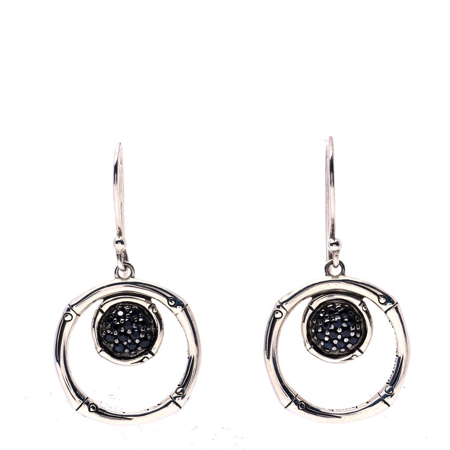 Sterling Silver Black Sapphire Drop Hoop Earrings