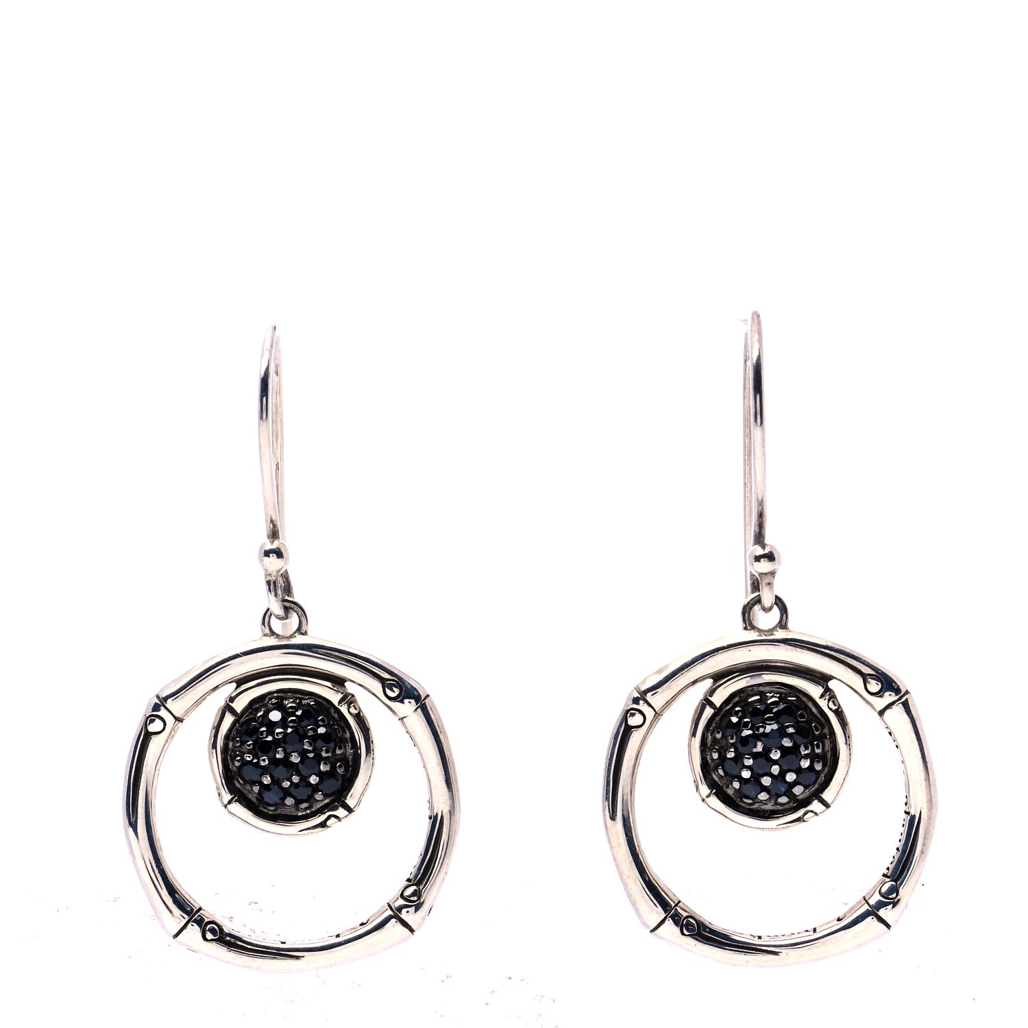 John Hardy Sterling Silver Black Sapphire Drop Hoop Earrings 1 of 7
