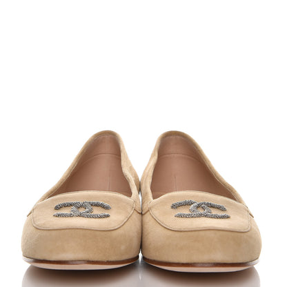 Chanel Kid Suede CC Flats 40 Beige 2 of 9