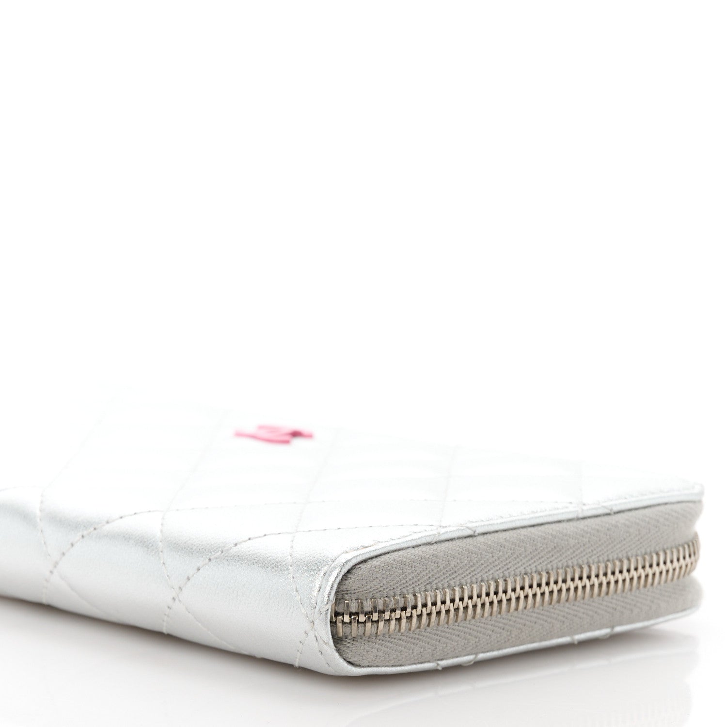 Chanel Metallic Lambskin Quilted Large Gusset Zip Around Wallet Silver Pink 11 of 12