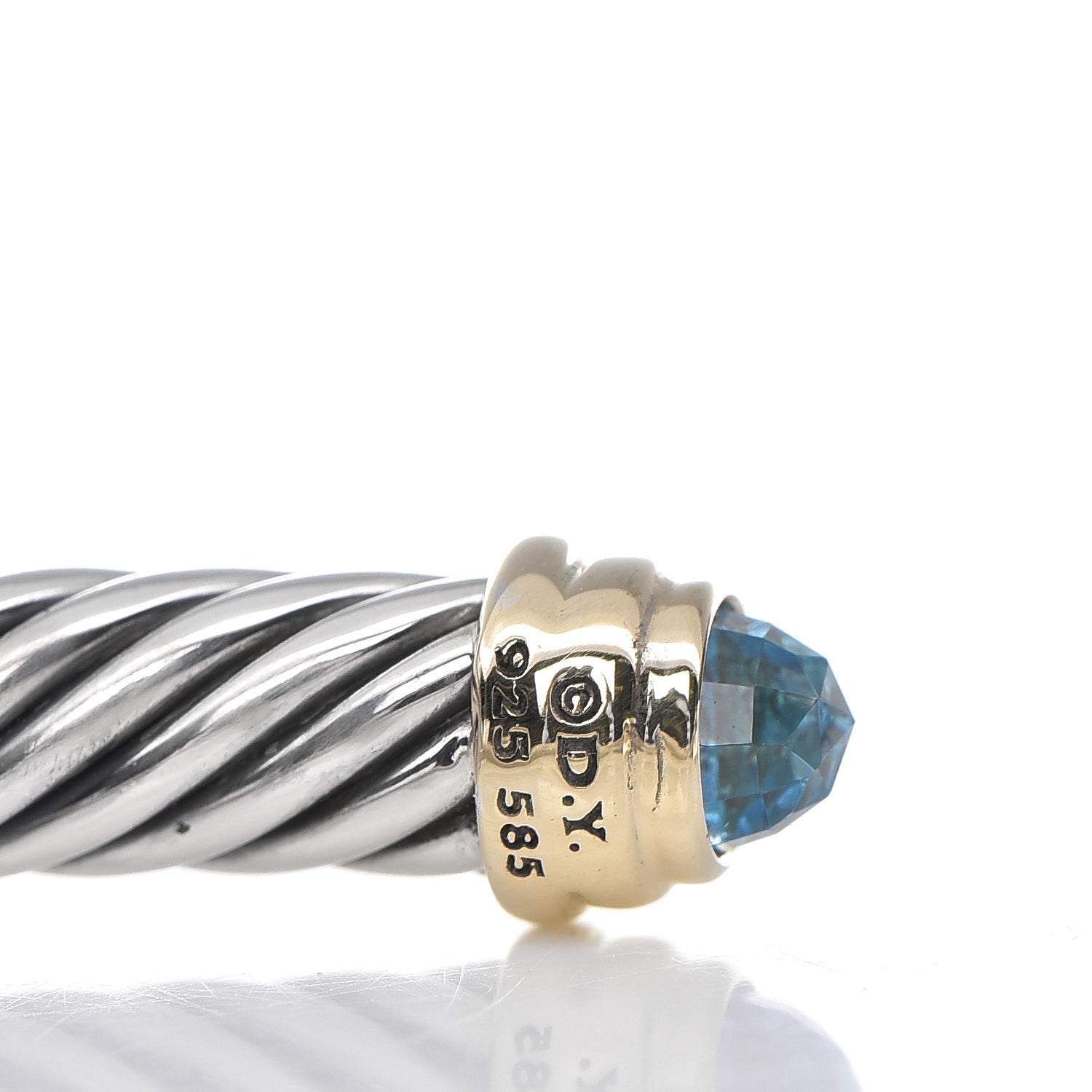 David Yurman Sterling Silver 14K Yellow Gold Blue Topaz 5mm Cable Classics Petite Color Bracelet 3 of 4