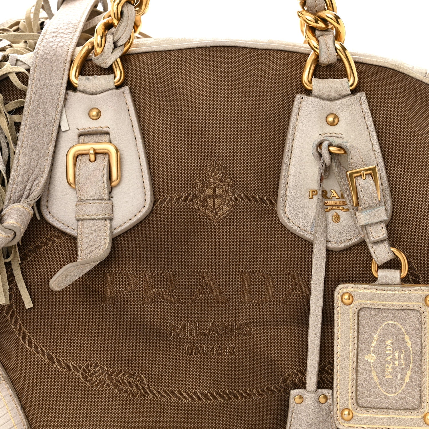 Prada Jacquard Logo Cervo Fringe Bowler Corda Talco 10 of 25