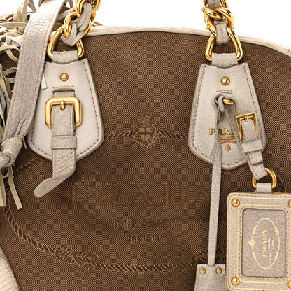 Prada Jacquard Logo Cervo Fringe Bowler Corda Talco 10 of 25