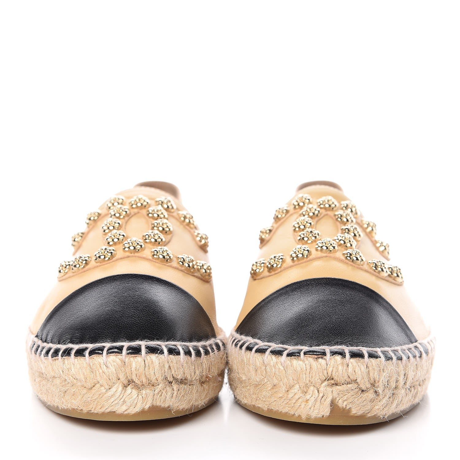 Chanel Lambskin Camellia CC Espadrilles 39 Beige Black 2 of 11