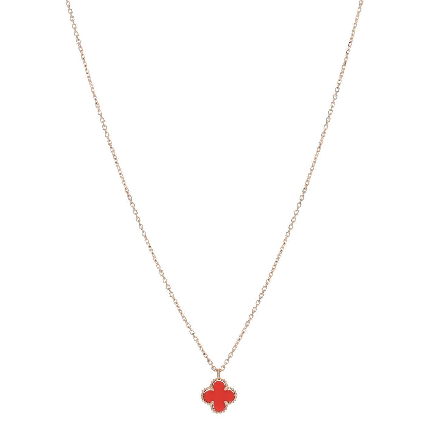 18K Rose Gold Carnelian Sweet Alhambra Pendant Necklace