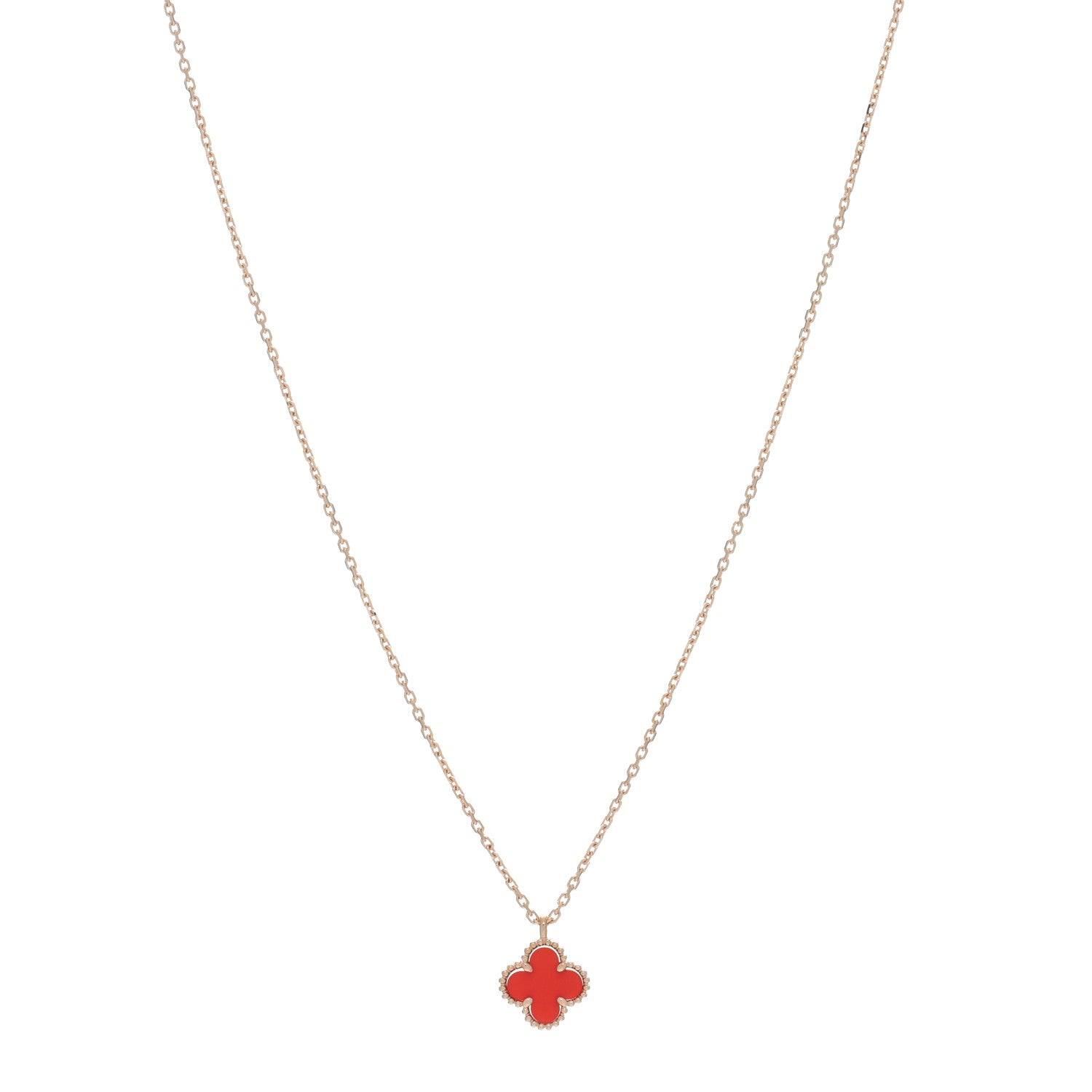 Van Cleef & Arpels 18K Rose Gold Carnelian Sweet Alhambra Pendant Necklace 1 of 5