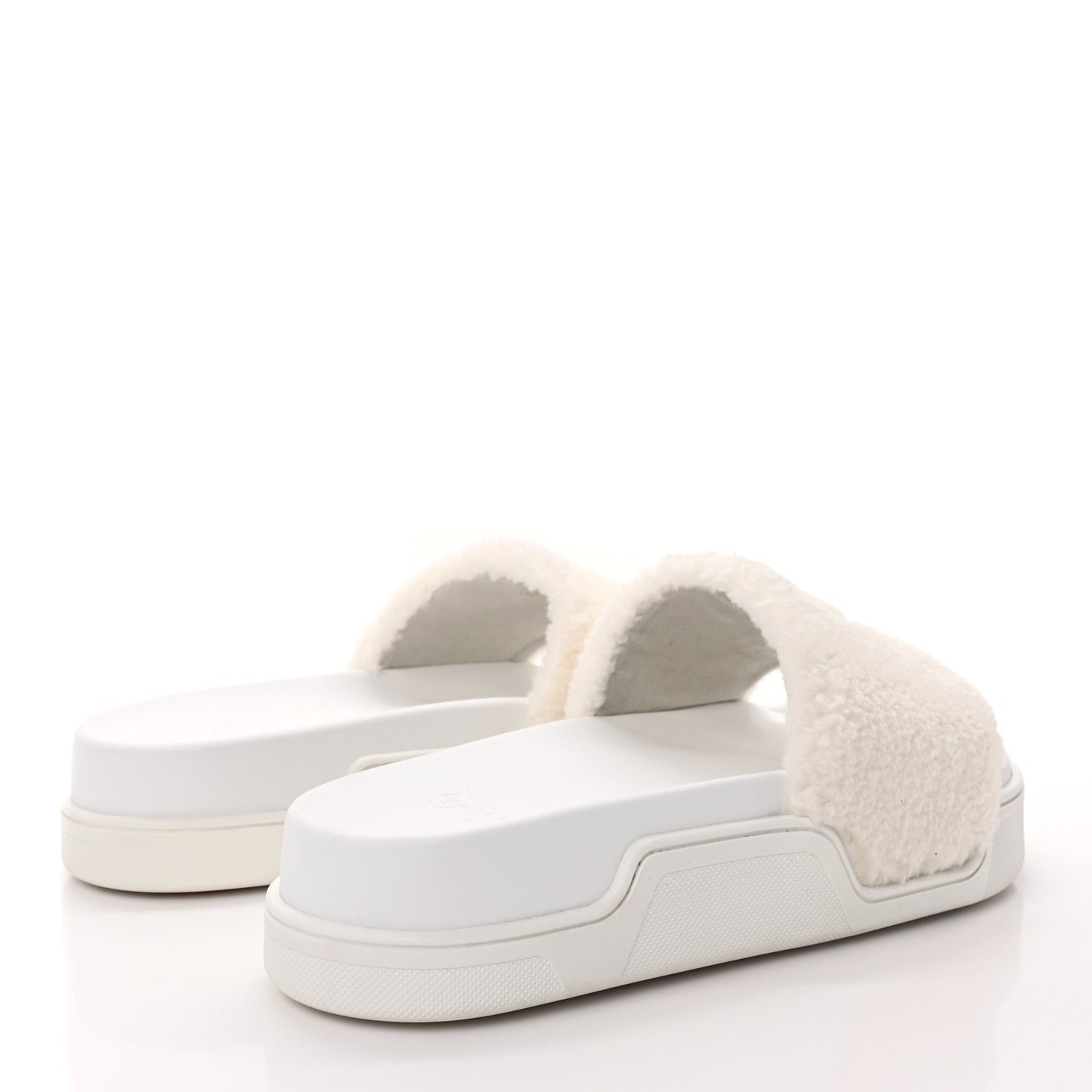 Faux Shearling Embroidered Pool Donna Flat Slide Sandals 39.5 White