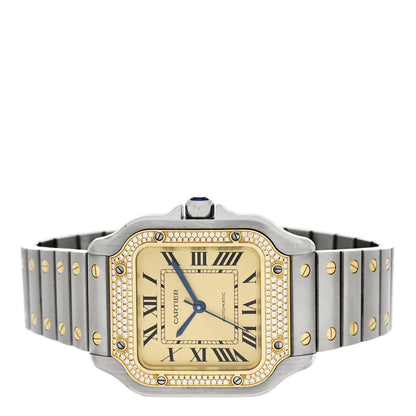 Cartier Stainless Steel 18K Yellow Gold Diamond Pave Bezel 35mm Santos de Cartier Automatic Watch 2 of 6
