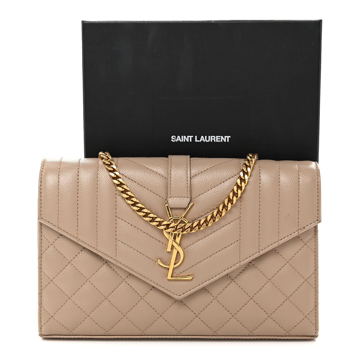 Grain De Poudre Mixed Matelasse Triquilt Monogram Chain Wallet Dark Beige
