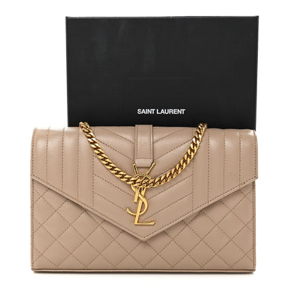 Saint Laurent Grain De Poudre Mixed Matelasse Triquilt Monogram Chain Wallet Dark Beige 11 of 11