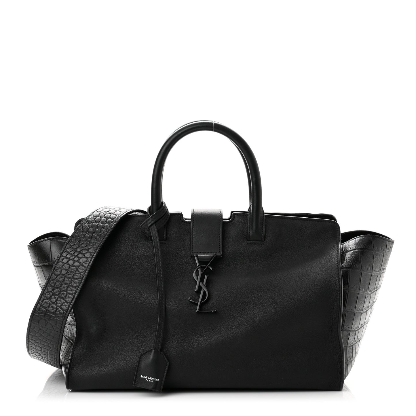 Calfskin Crocodile Embossed Small Monogram Downtown Cabas Black