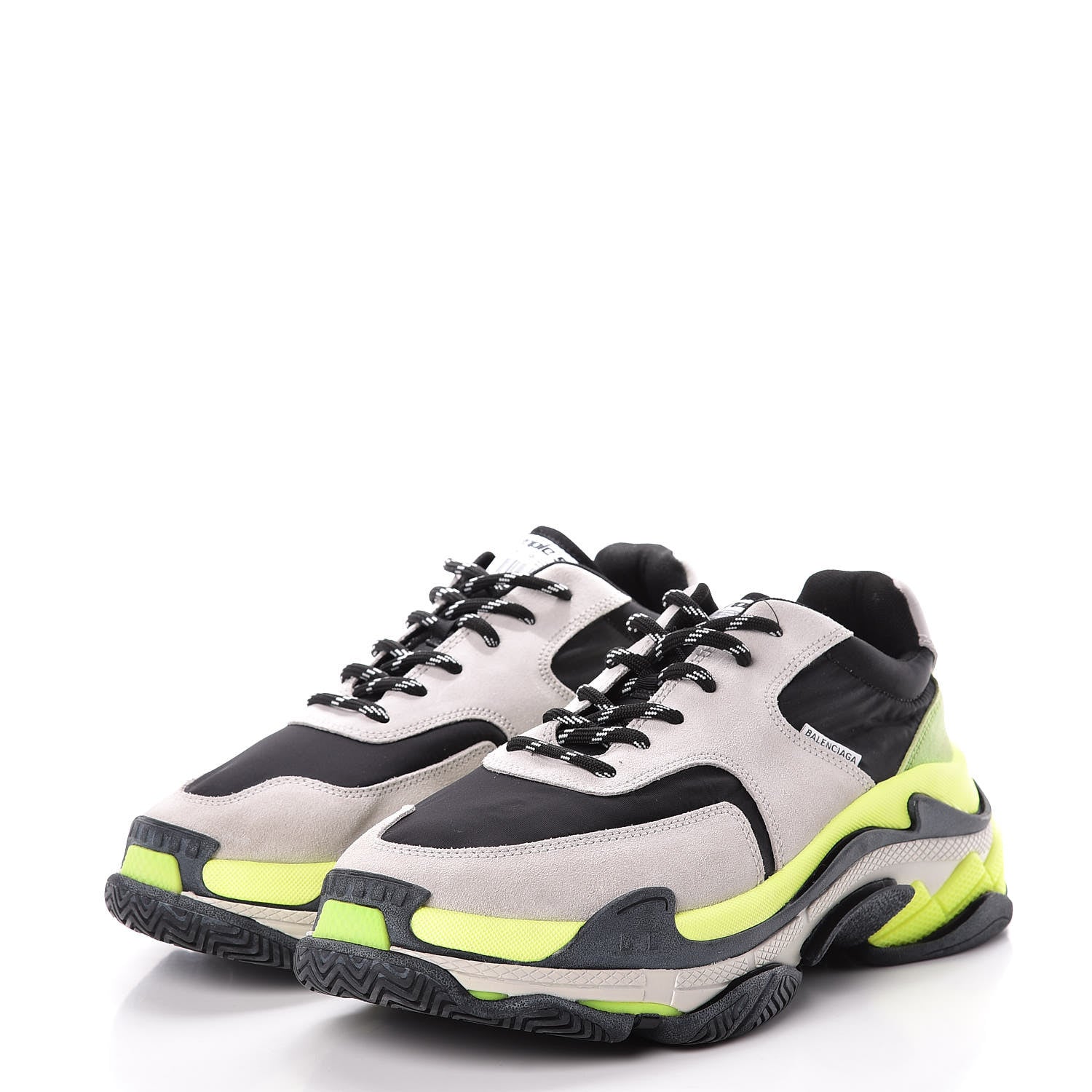 Balenciaga Nylon Suede Mens Triple S 2.0 Sneakers 42 Gris Black Jaune Fluo 3 of 12