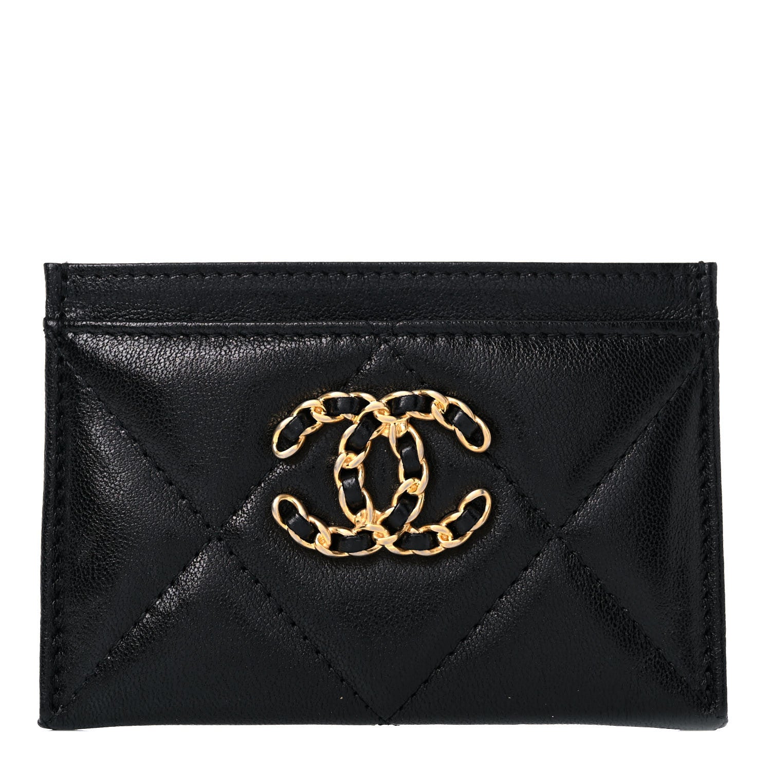 Chanel Shiny Goatskin Quilted Chanel 19 Card Holder Black 1 of 9