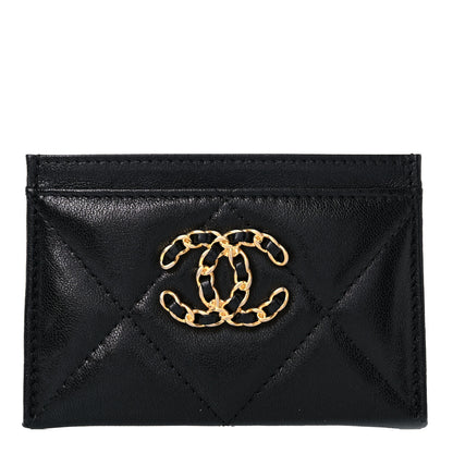Chanel Shiny Goatskin Quilted Chanel 19 Card Holder Black 1 of 9