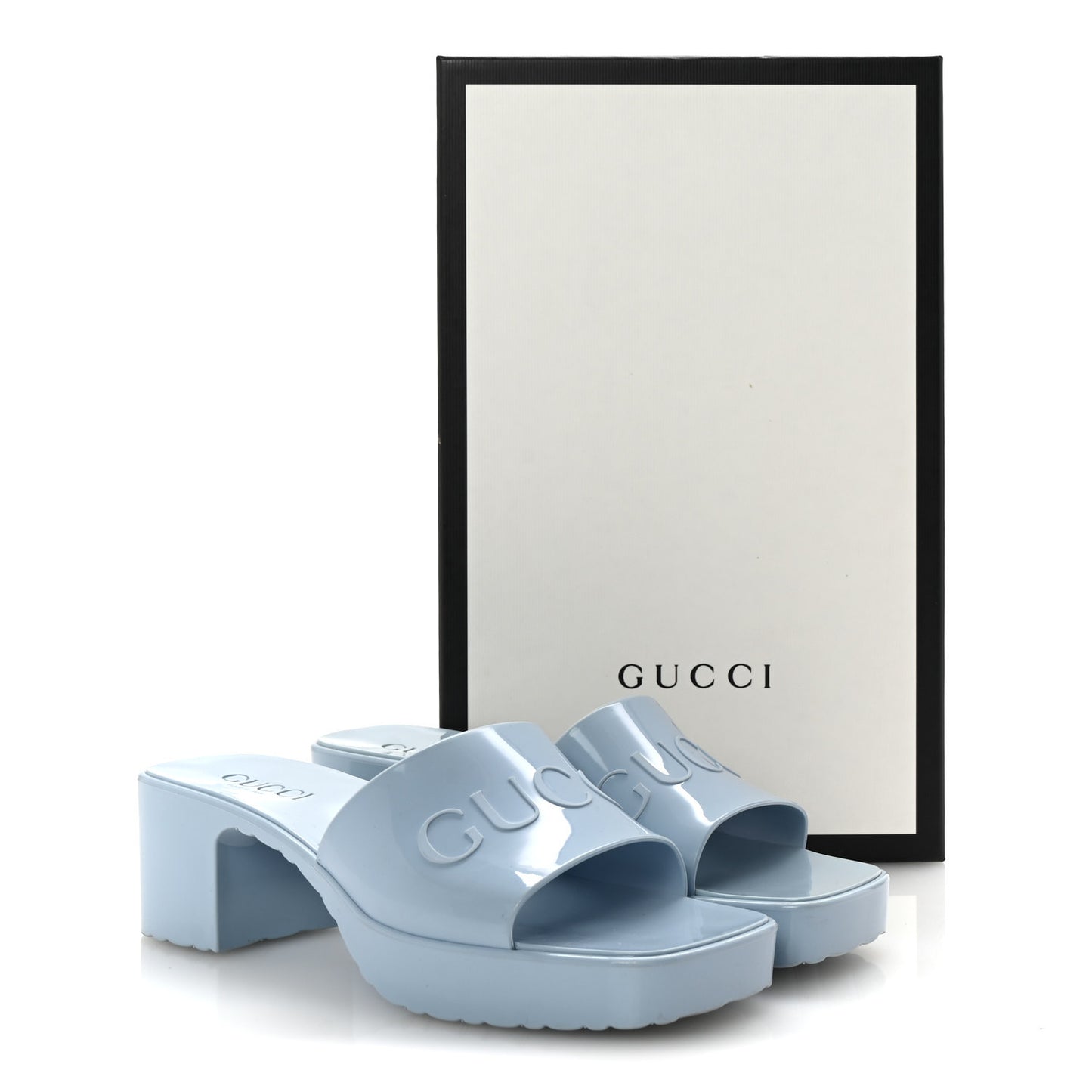 Rubber Gucci Logo Womens Platform 20/60mm Slide Sandals 36 Porcelain Light Blue