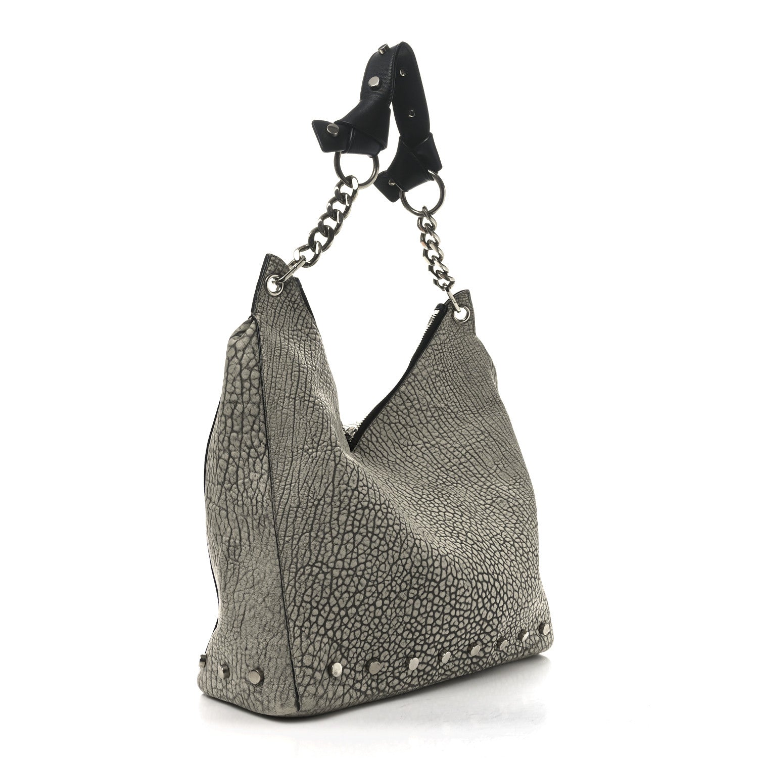 Jimmy Choo Washed Grainy Lambskin Studded Raven Hobo White Black 3 of 10