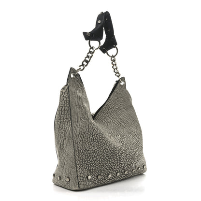 Jimmy Choo Washed Grainy Lambskin Studded Raven Hobo White Black 3 of 10