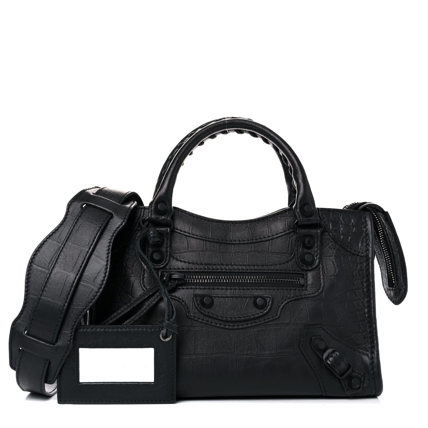 Matte Supple Lambskin Crocodile Embossed Classic Black Hardware Mini City Black