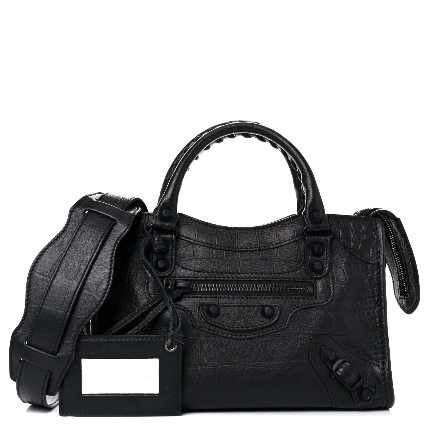 Balenciaga Matte Supple Lambskin Crocodile Embossed Classic Black Hardware Mini City Black 1 of 9