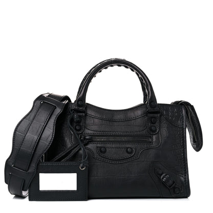 Balenciaga Matte Supple Lambskin Crocodile Embossed Classic Black Hardware Mini City Black 1 of 9