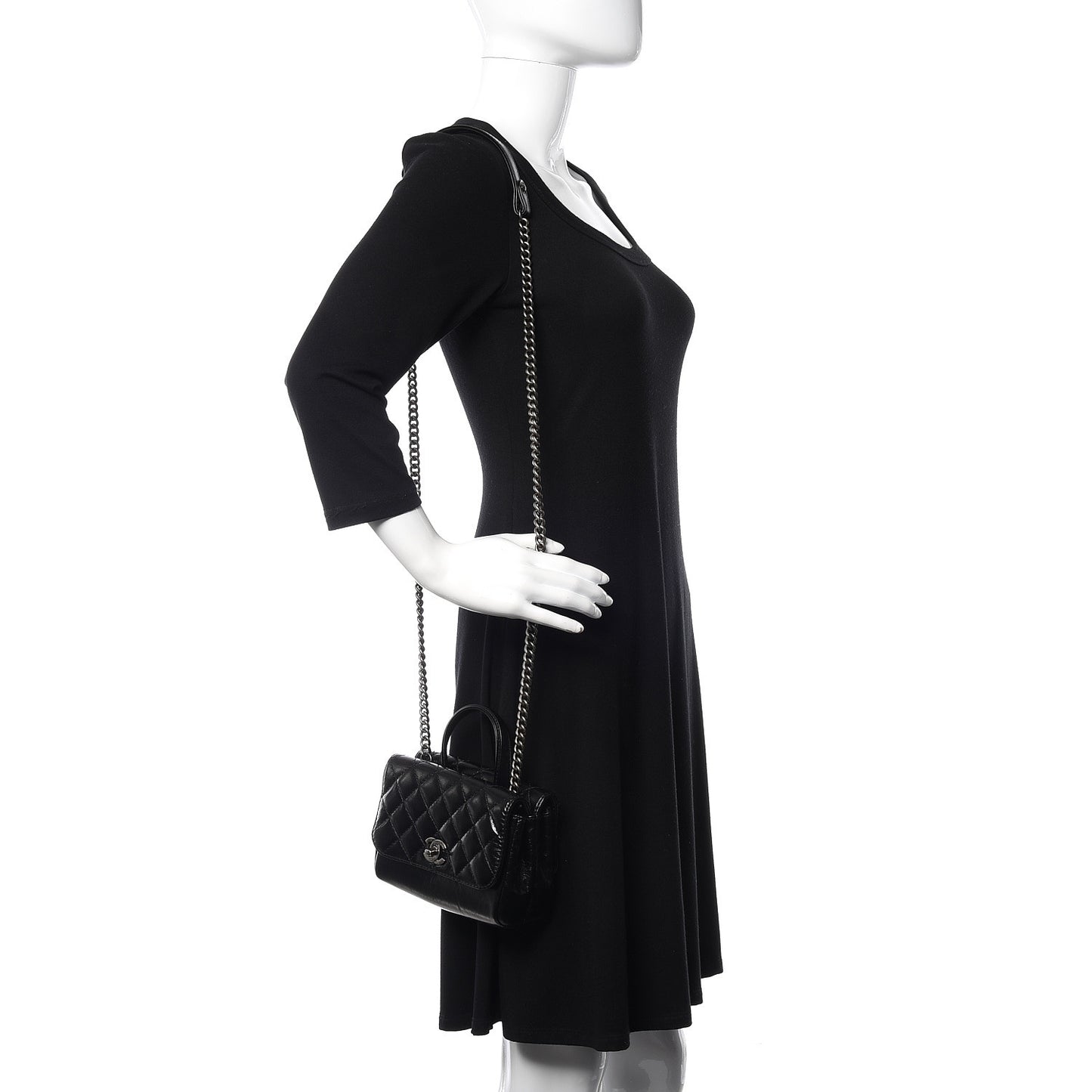 Aged Calfskin Quilted Double Sided Flap Black