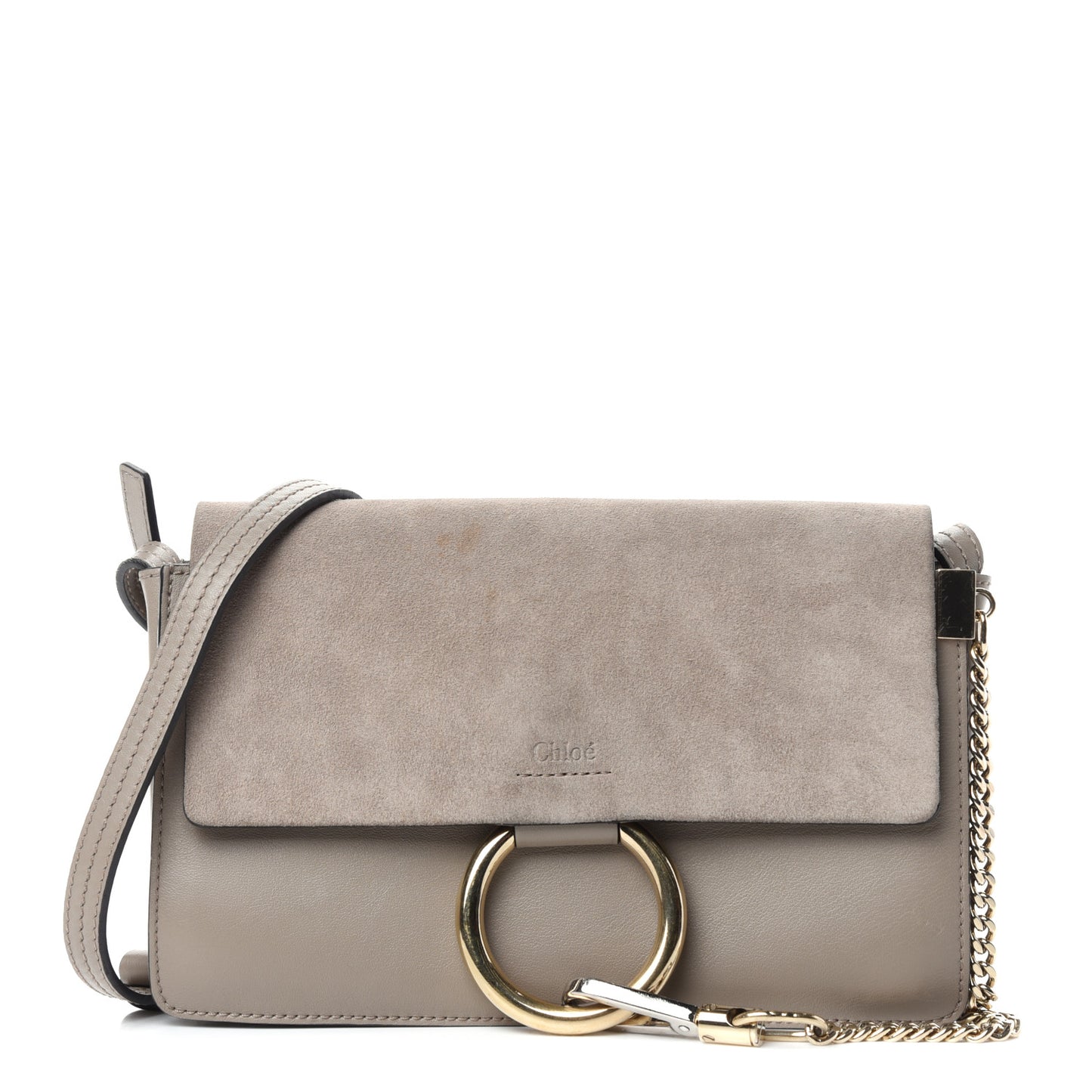 Suede Calfskin Small Faye Shoulder Bag Motty Grey