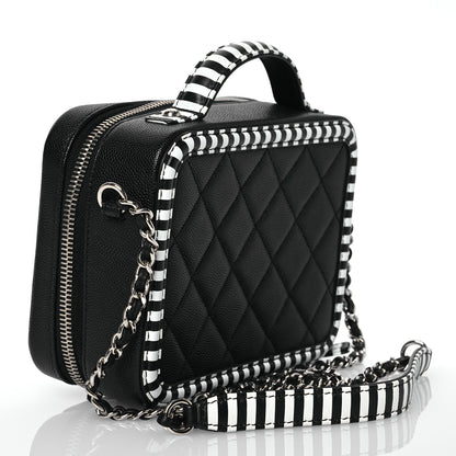 Chanel Caviar Quilted Striped Small CC Filigree Vanity Case Black White 3 of 15