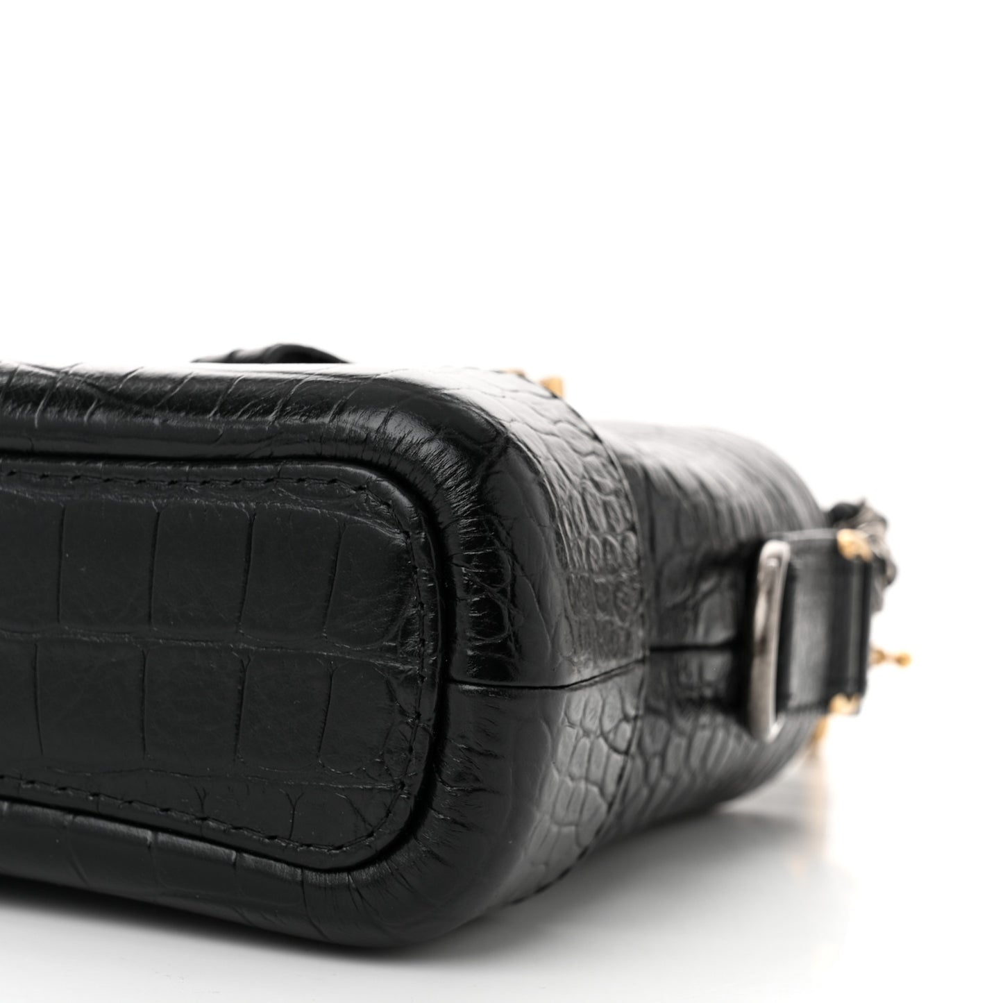 Crocodile Embossed Calfskin Small Gabrielle Cocodile Hobo Black