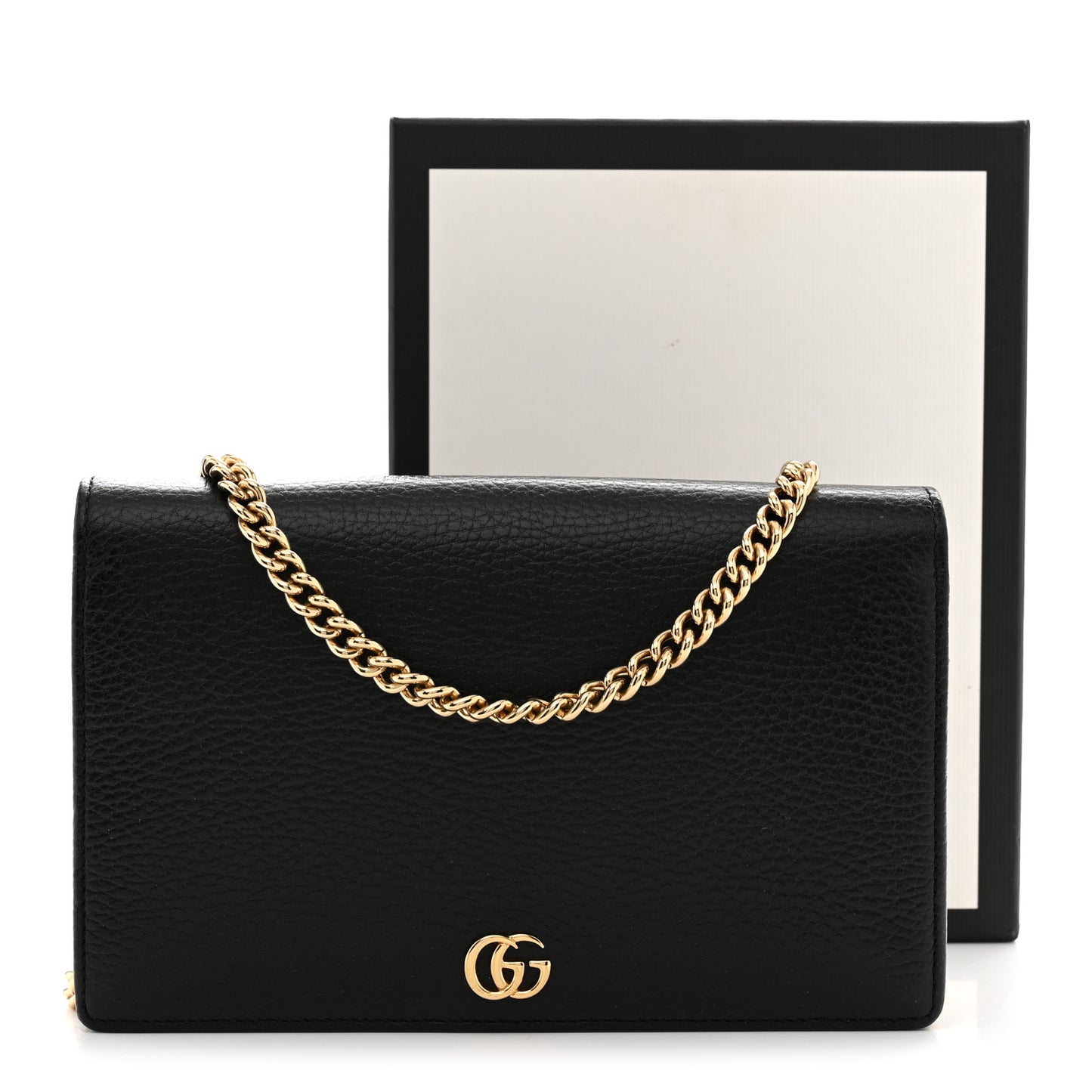 Calfskin Mini GG Marmont Chain Wallet Black