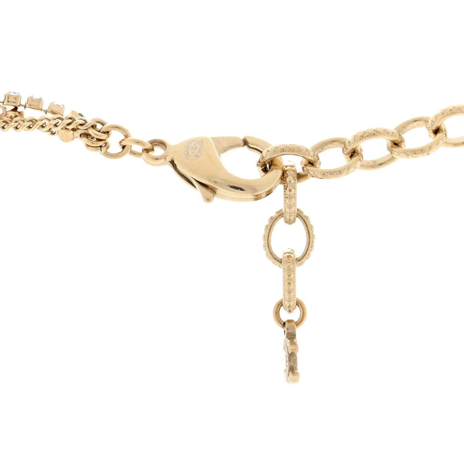 Chanel Crystal Pearl Tweed Effect Multi Strand CC Short Necklace Gold Pink 4 of 4