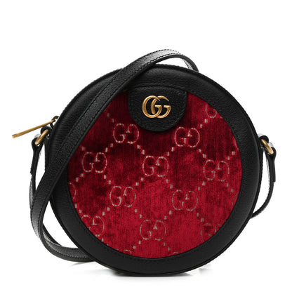 Gucci Velvet GG Monogram Textured Calfskin Round Shoulder Bag Red Cipria Black 1 of 10