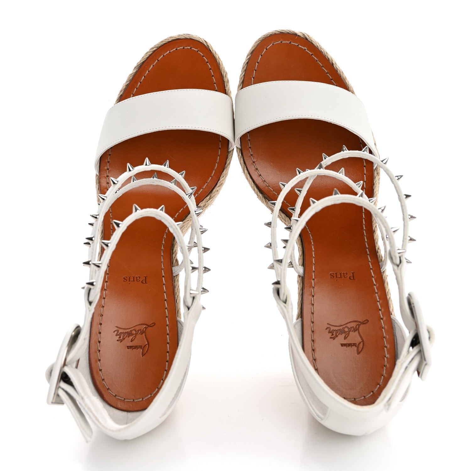 Christian Louboutin Calfskin Chocazeppa Spikes 120 Platform Wedge Sandals 41 Bianco 2 of 9