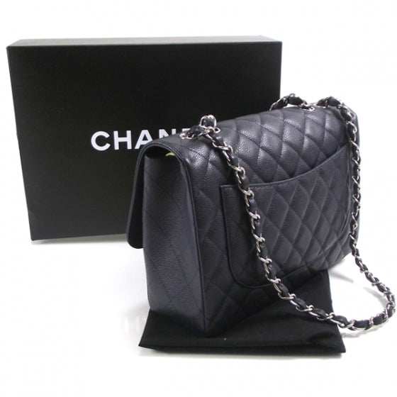 Caviar JUMBO Classic Flap Dark Navy Blue