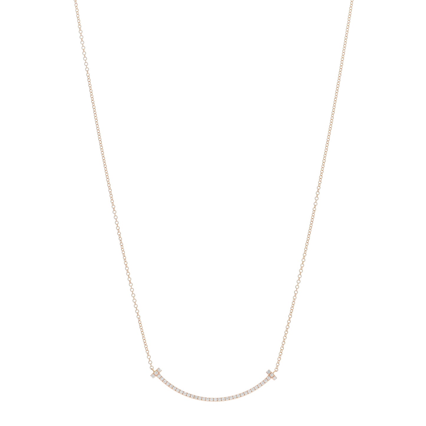18K Rose Gold Diamond Small T Smile Pendant Necklace