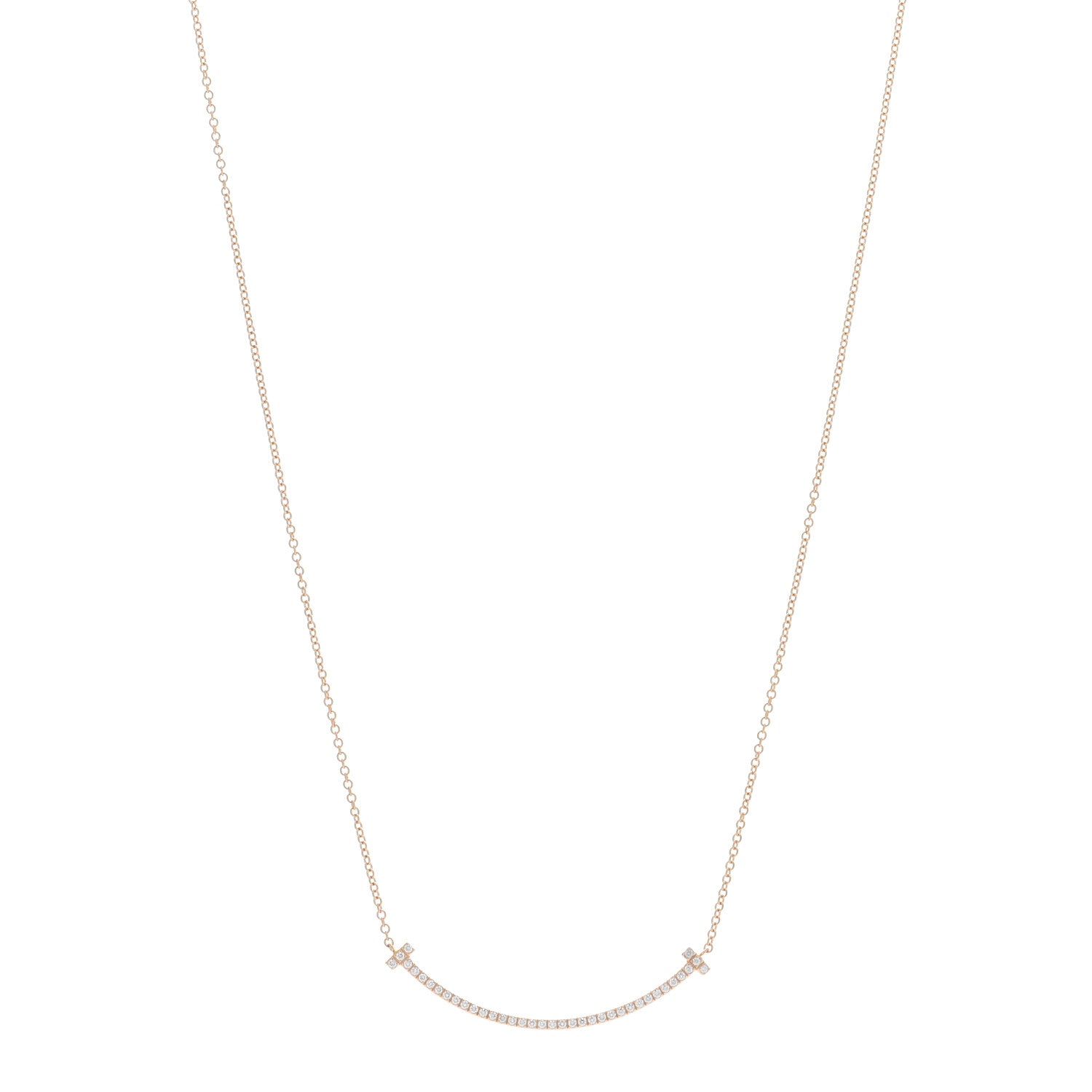 Tiffany 18K Rose Gold Diamond Small T Smile Pendant Necklace 1 of 4