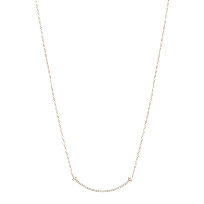 Tiffany 18K Rose Gold Diamond Small T Smile Pendant Necklace 1 of 4