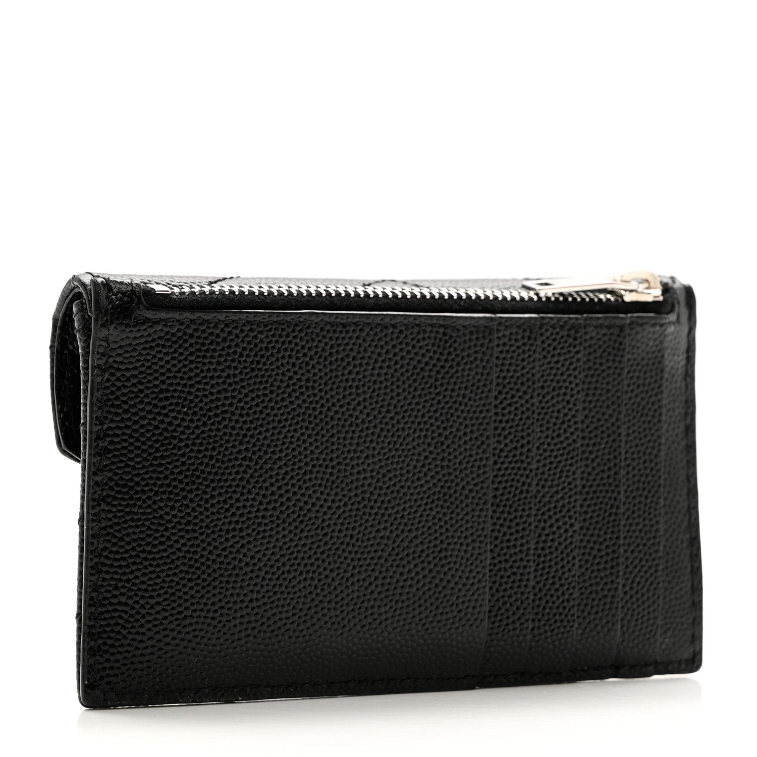 Saint Laurent Grain De Poudre Matelasse Chevron Monogram Compact Wallet Black 3 of 8