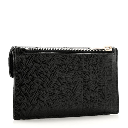 Saint Laurent Grain De Poudre Matelasse Chevron Monogram Compact Wallet Black 3 of 8