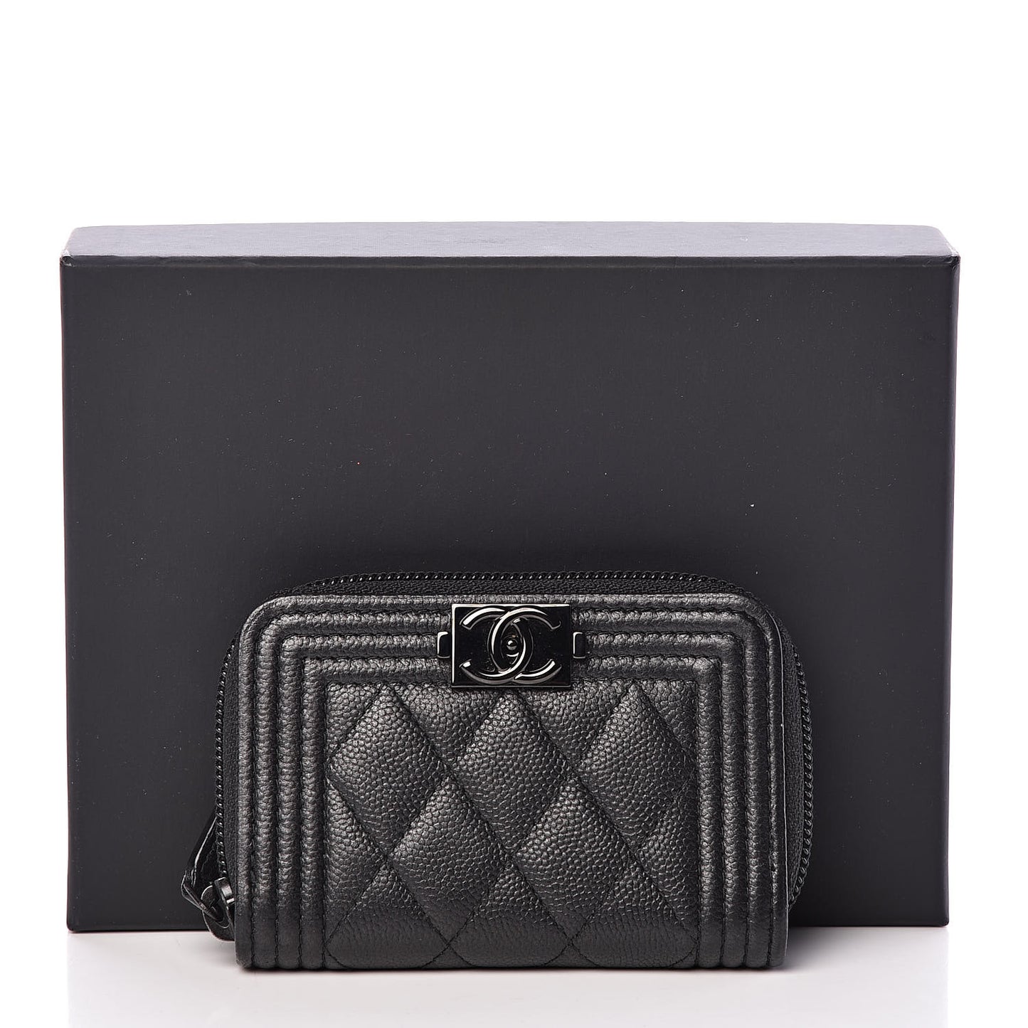Caviar Quilted Boy Zip Around Coin Purse Wallet So Black
