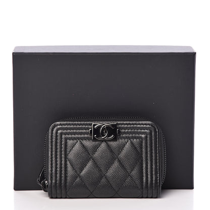 Chanel Caviar Quilted Boy Zip Around Coin Purse Wallet So Black 8 of 8