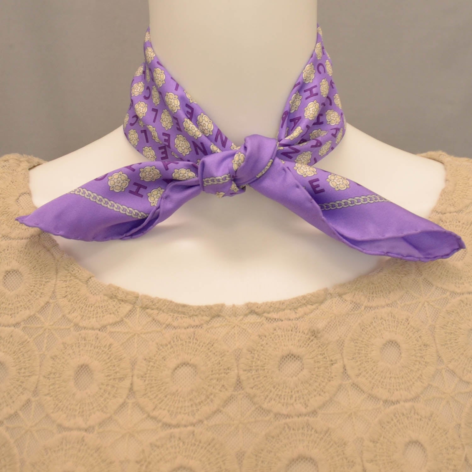 Chanel Silk Camellia Chain Pocket Square Scarf 3 of 5