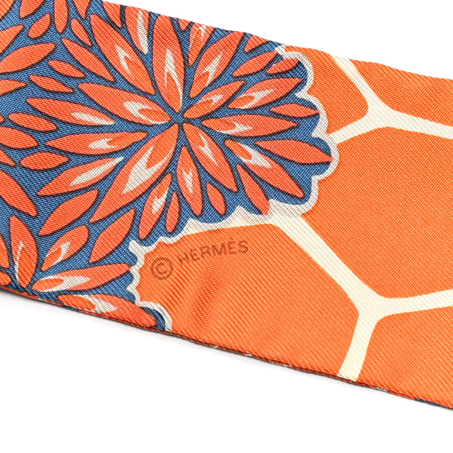 Hermes Silk The Three Graces Twilly Bleu Jean Orange 3 of 4