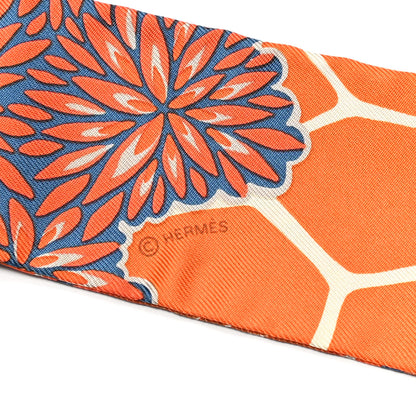 Hermes Silk The Three Graces Twilly Bleu Jean Orange 3 of 4