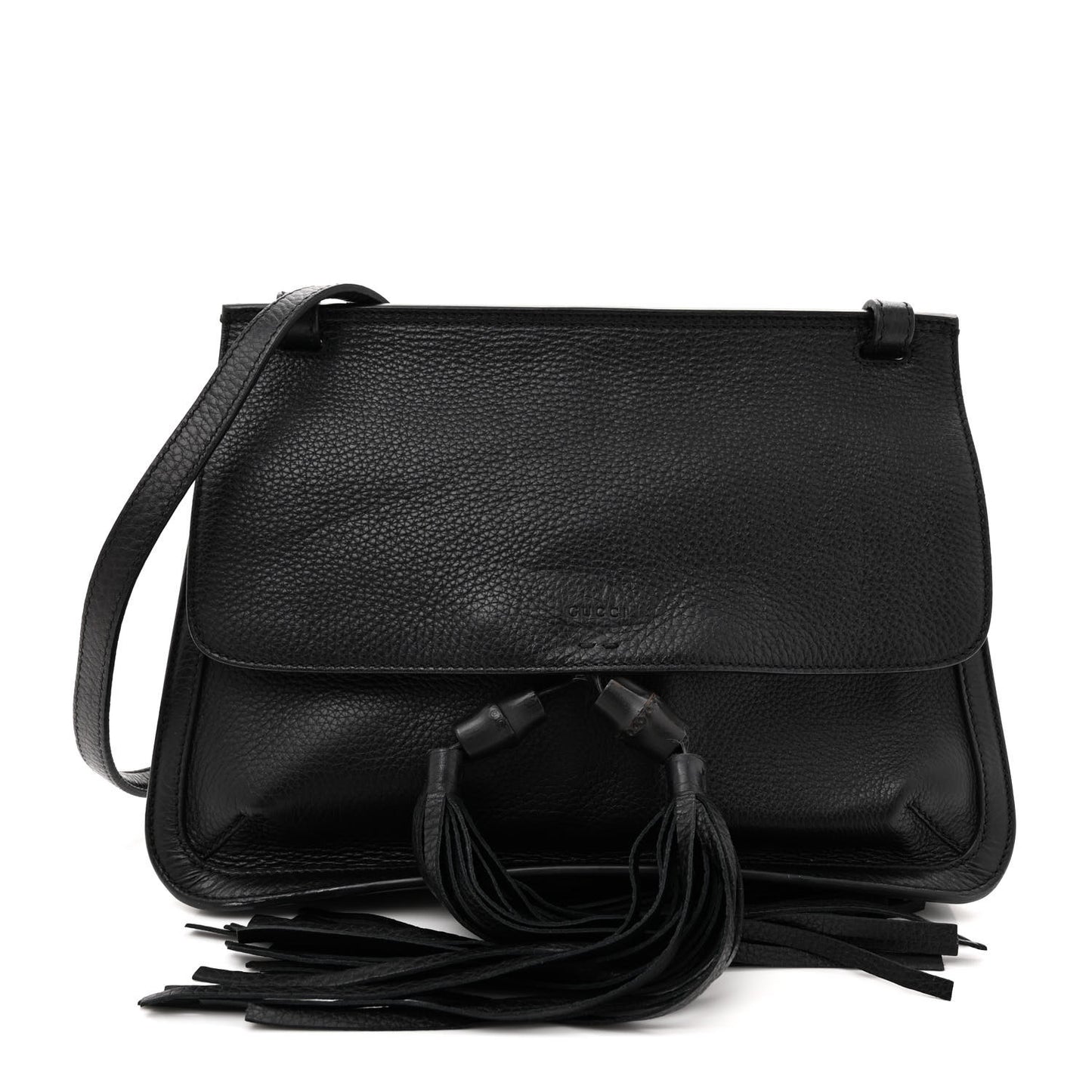 Pebbled Calfskin Medium Bamboo Daily Flap Shoulder Bag Black