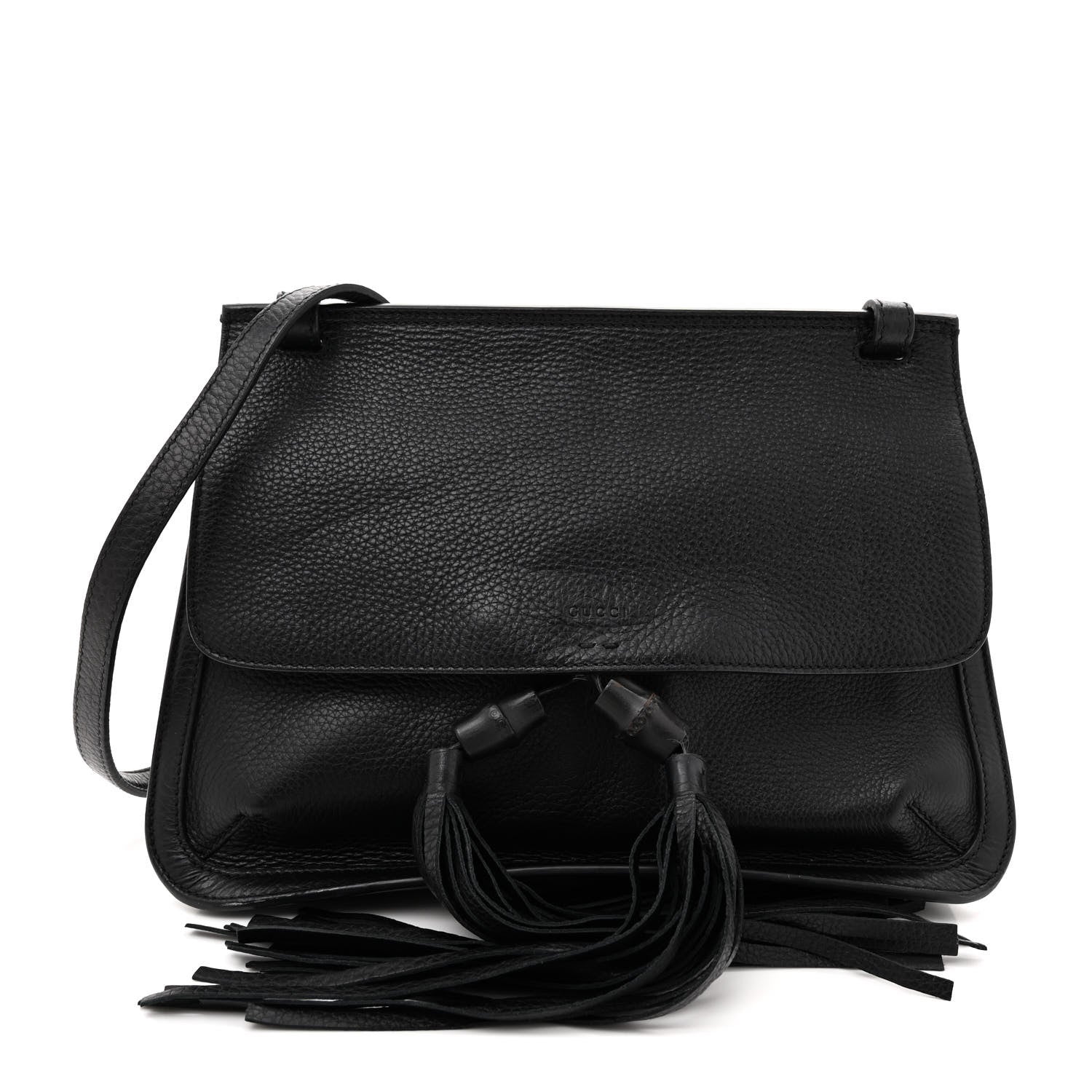 Gucci Pebbled Calfskin Medium Bamboo Daily Flap Shoulder Bag Black 1 of 15