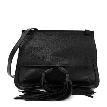 Gucci Pebbled Calfskin Medium Bamboo Daily Flap Shoulder Bag Black 1 of 15