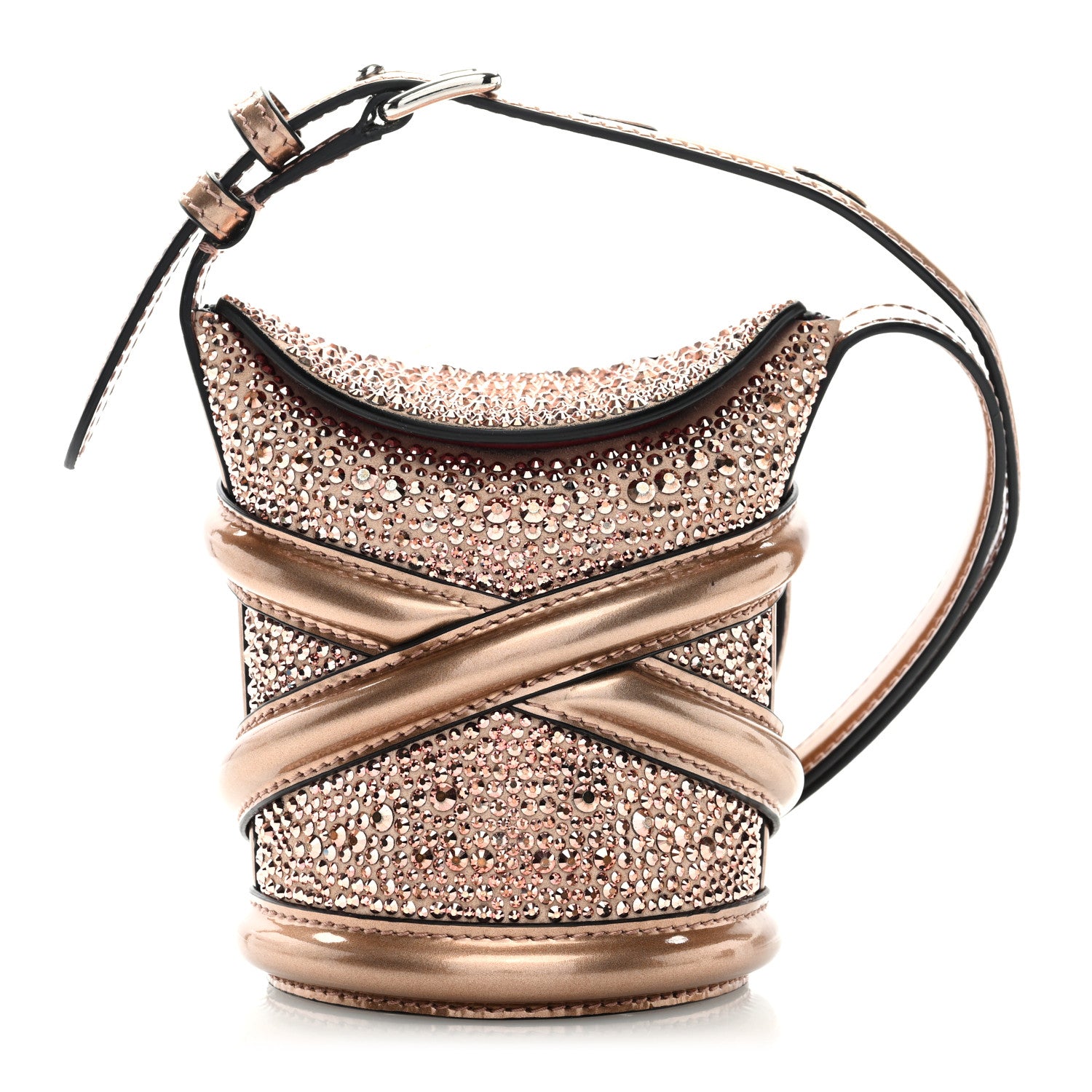 Alexander McQueen Metallic Calfskin Crystal Curve Bucket Bag Rose Gold 1 of 8