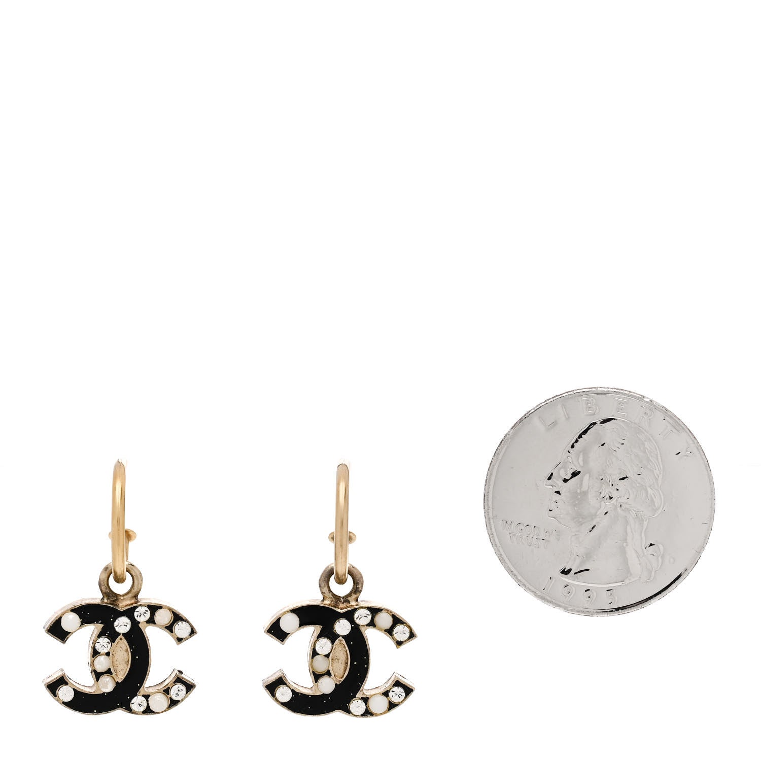 Chanel Glitter Enamel Pearl Crystal CC Drop Earrings  Black 2 of 5