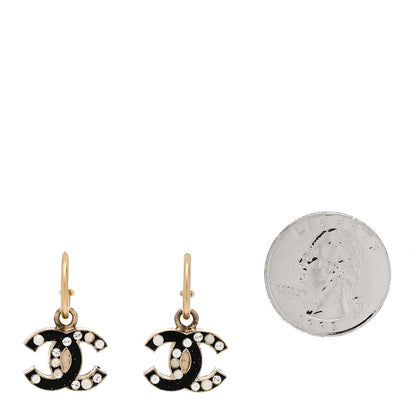 Chanel Glitter Enamel Pearl Crystal CC Drop Earrings  Black 2 of 5